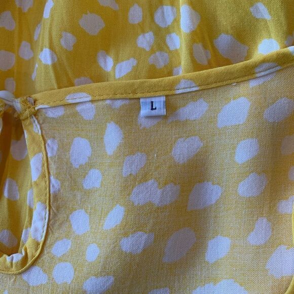 Women’s Yellow Speckle Tiered-Skirt Crewneck Shift Dress | L - Picture 4 of 5